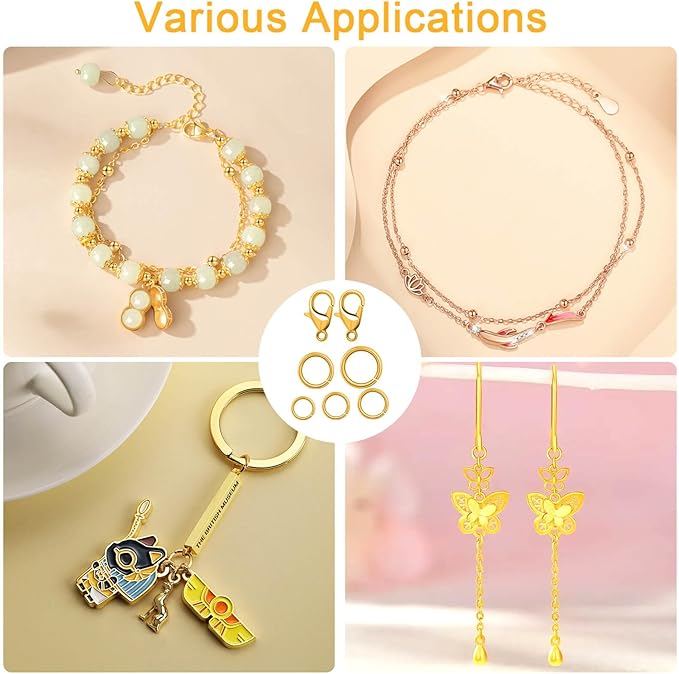 Anezus 1200PCS Jump Rings for Jewelry Making Kit, Gold, Jewelry Making Supplies and Necklace Repair, Modern Style, Small Size, Not Foldable