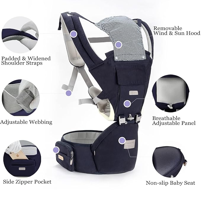 Baby Carrier Newborn to Toddler Baby Carriers with Seat Infant Baby Holder Backpack Baby Carriers Front and Back for Carrying and Hiking (Dark Blue)