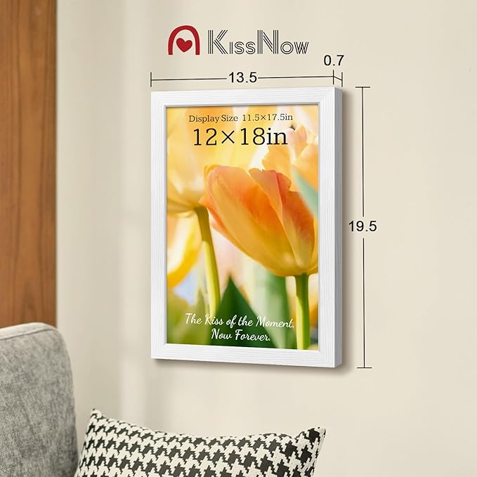 12x18 Poster Frame 2 Pack, Textured White Solid Wood Picture Frame, Wall Hanging