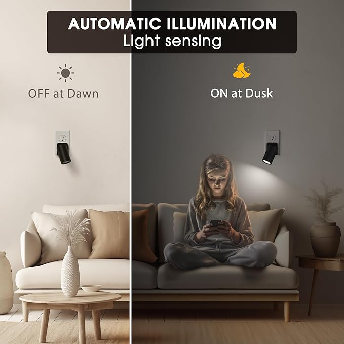 Night Lights Plug into Wall, 320° Rotating Night Light Plug in, 2Pack, Dusk to Dawn Sensor, 1W Dimmable Led nightlight Daylight White Spot Light for Bedroom, Kids Room, Bathroom