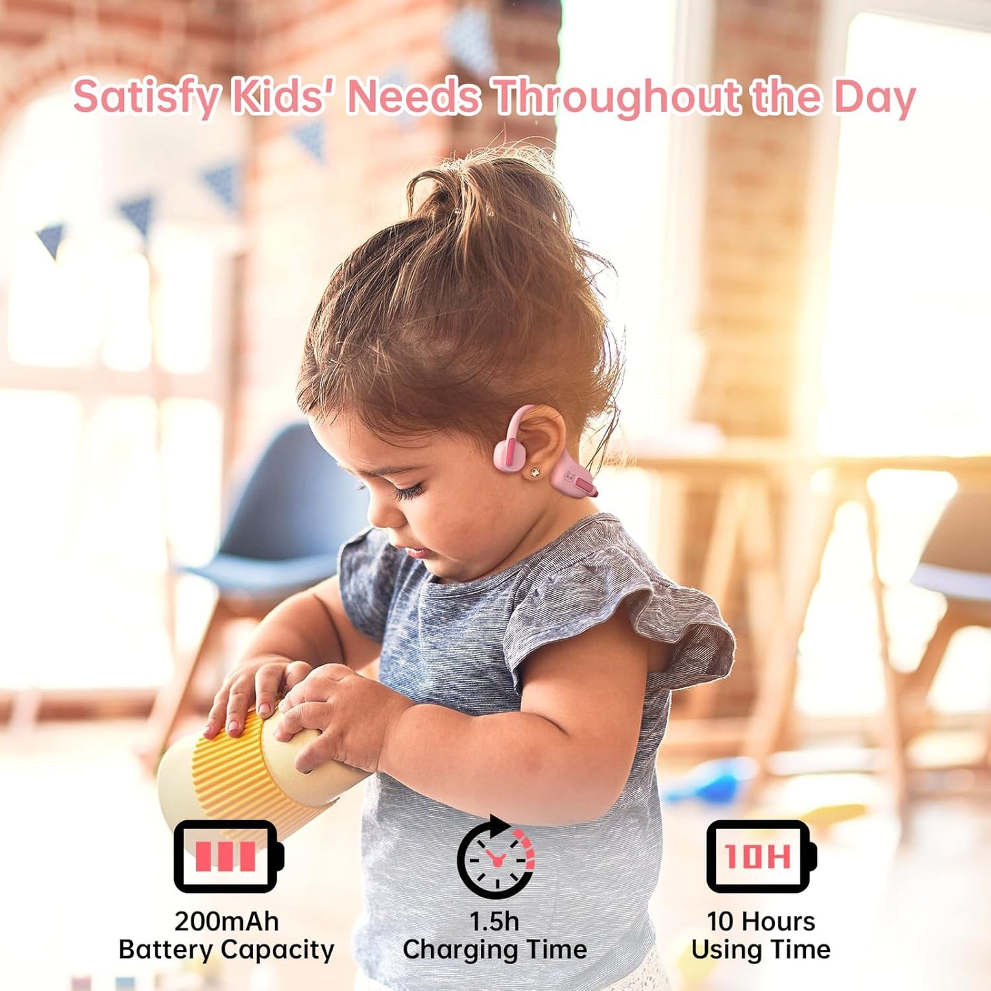 IFECCO Kids Open Ear Headphones - Kids Girls Bluetooth 5.3 Conduction Headphones with Mic,Ultra-Light,IPX5 Waterproof and Safer for Children Wireless Headphones,Perfect for School Travel Gifts (Pink)