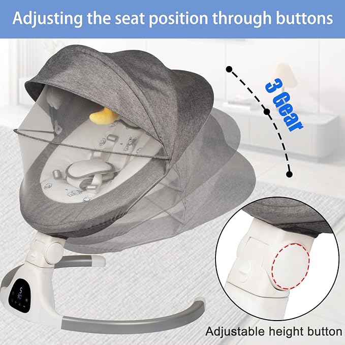 Baby Swing for Infants to Toddler Portable Babies Swing Timing Function 5 Swing Speeds Bluetooth Touch Screen Music Speaker with 10 Preset Lullabies 5-Point Carabiner