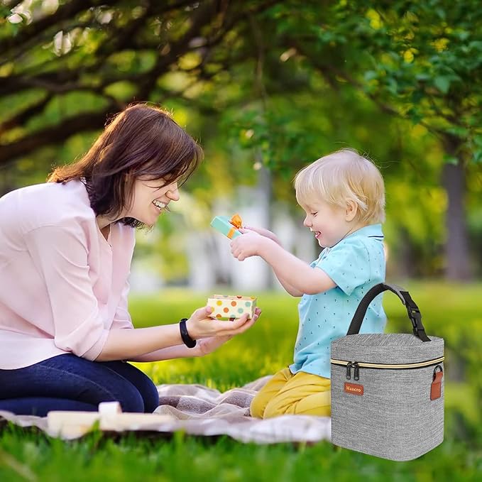 Mancro Baby Bottle Bag with Insulated Cooler, Fits 6 Baby Bottles Up to 9 Ounce with Ice Pack, Breastmilk Cooler Bag with Adjustable Shoulder Strap for Easy Carrying, Grey