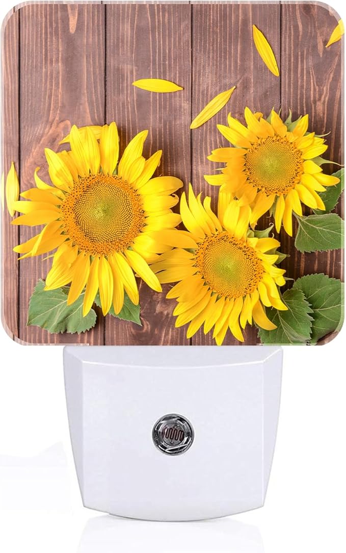 Vintage Wooden Sunflower Night Light,Plug Into Wall with Dusk to Dawn Light Sensors, Warm Nightlights for Bedroom, Bathroom, Hallway, Kitchen, Gifts Ideal for Boys Girls Women Men