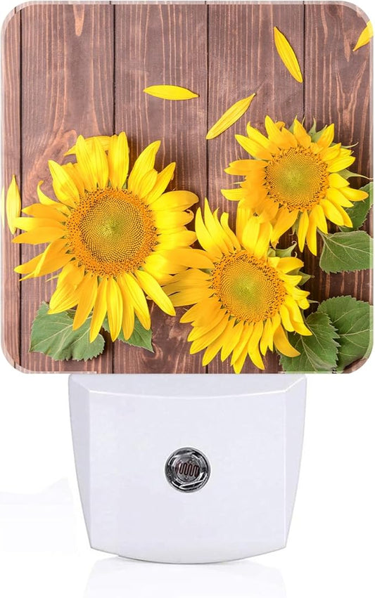 Vintage Wooden Sunflower Night Light,Plug Into Wall with Dusk to Dawn Light Sensors, Warm Nightlights for Bedroom, Bathroom, Hallway, Kitchen, Gifts Ideal for Boys Girls Women Men