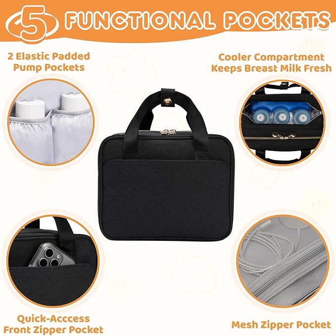 Wearable Breast Pump Travel Bag - Breastmilk Cooler Bag, Portable Pumping Carrying Case Compatible with Momcozy, Elvie, Willow, Medela Wearable Pumps - Includes Waterproof Mat