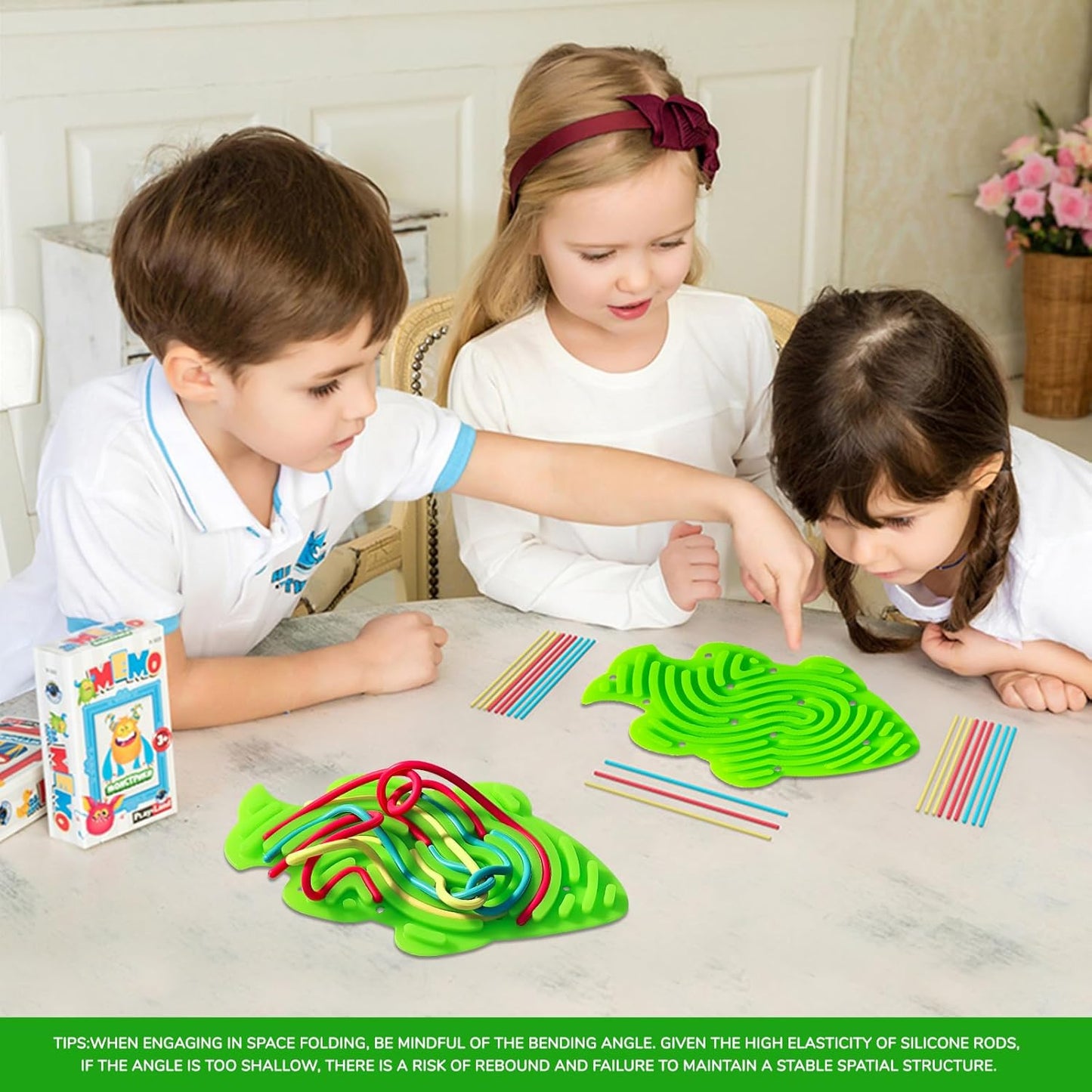 Sensory Activity Board Toy for Kids - Silicone Fidget Toy Silent with Portable Bag for Calming, Stress, Anxiety, ADHD & Autism,Ideal for Age 3+, Quite Travel Toys with 18 Strings for Children Teens