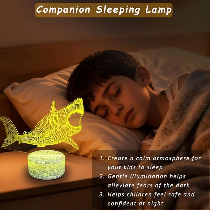 Megalodon Night Light, Nursery Night Lamp for Kids, 16 Color Changing with Dimmable Remote Control, Toy Shark Gifts for Girls Boys Teen Kids Family, Bedroom Shark Theme Decortive