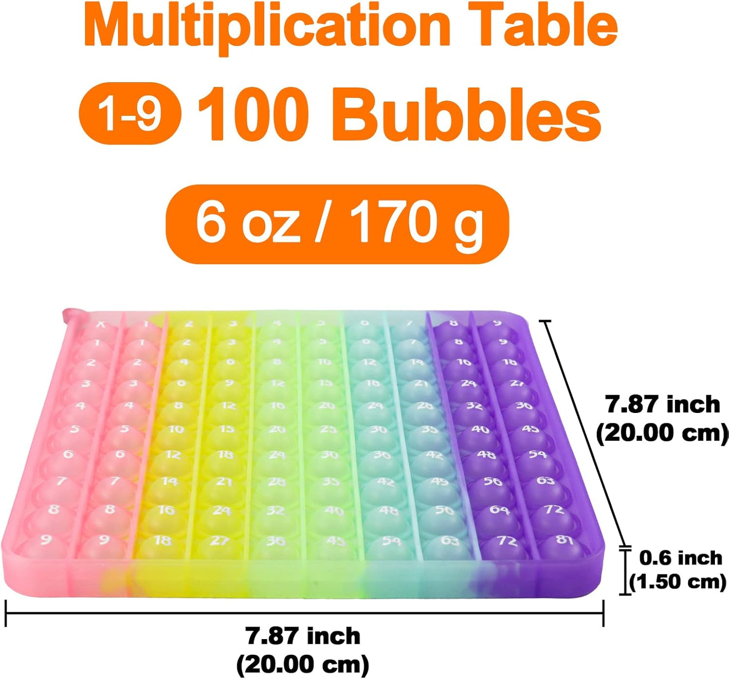 Multiplication Table Chart Square Pop Fidget Toys Counting Popper Board Stress Reliever Gifts for Kids Adult Family Kids Popping Game to Practice Times Math Ability Early Education(Luminous Glowing)