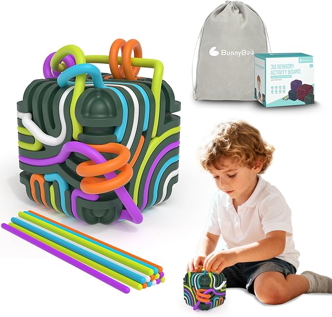 Sensory Toys for Kids with Autism & Autism Sensory Products - Upgraded 3D Silicone Fidget Cube & Activity Board for Kids & Adults, ADHD & Anxiety Relief, FDA Food Grade Quiet Travel Toys with Pouch