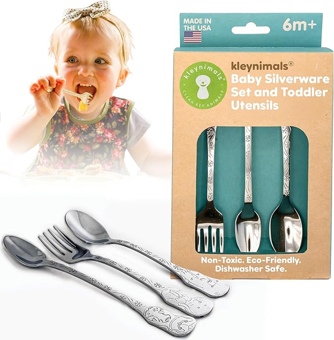 Kleynimals Arctic Friends Made in USA Baby Silverware – 100% Stainless Steel Baby Forks and Spoons, Non-Toxic, BPA-Free, Eco-Friendly, Dishwasher Safe – Safe Utensils for Babies & Toddlers