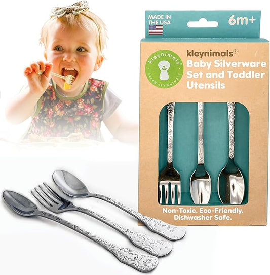 Kleynimals Arctic Friends Made in USA Baby Silverware – 100% Stainless Steel Baby Forks and Spoons, Non-Toxic, BPA-Free, Eco-Friendly, Dishwasher Safe – Safe Utensils for Babies & Toddlers