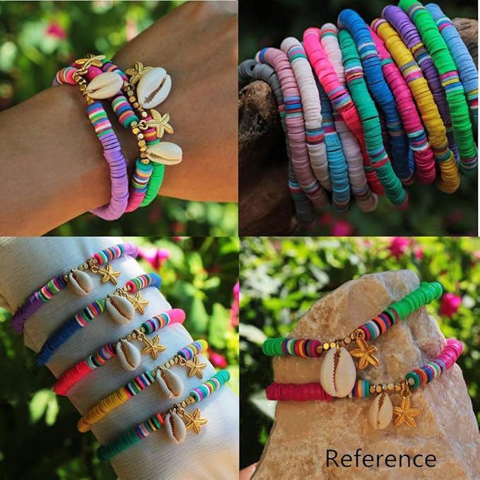 7800 Pcs Clay Beads for Bracelet Making，24 Colors Flat Round Polymer Clay Bead 6mm Spacer Heishi Beads with Pendant and Jump Rings Letter Bead for Bracelets Necklace Earring DIY Craft