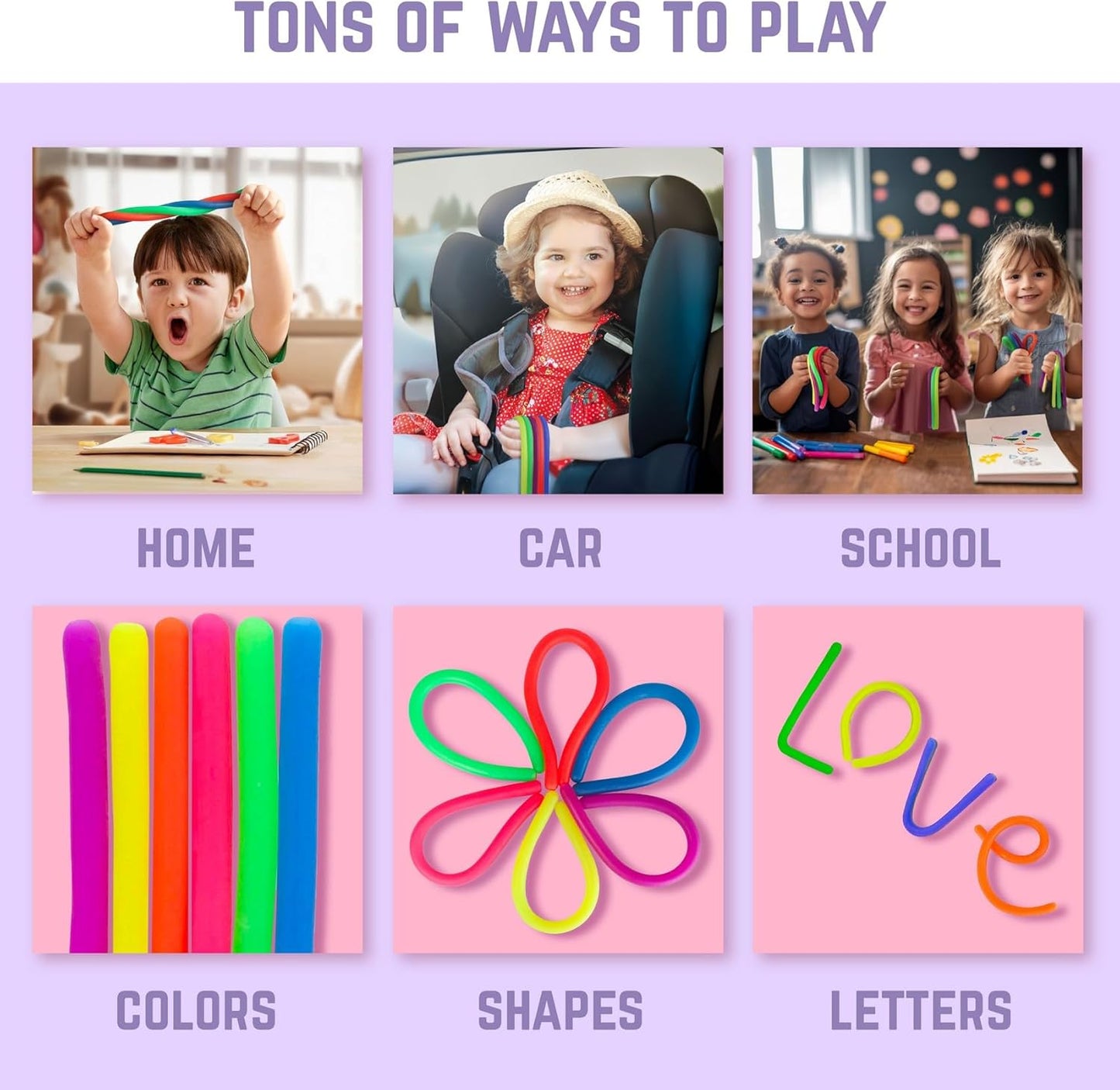 BUNMO Stretchy Strings - Sensory Toys for Toddlers 1-3 - Stimulating & Addictive Sensory Toys for Kids with Autism - Fidget Toy for Anxiety & Stress Relief - Hours of Fun for Kids - Smooth 6pk