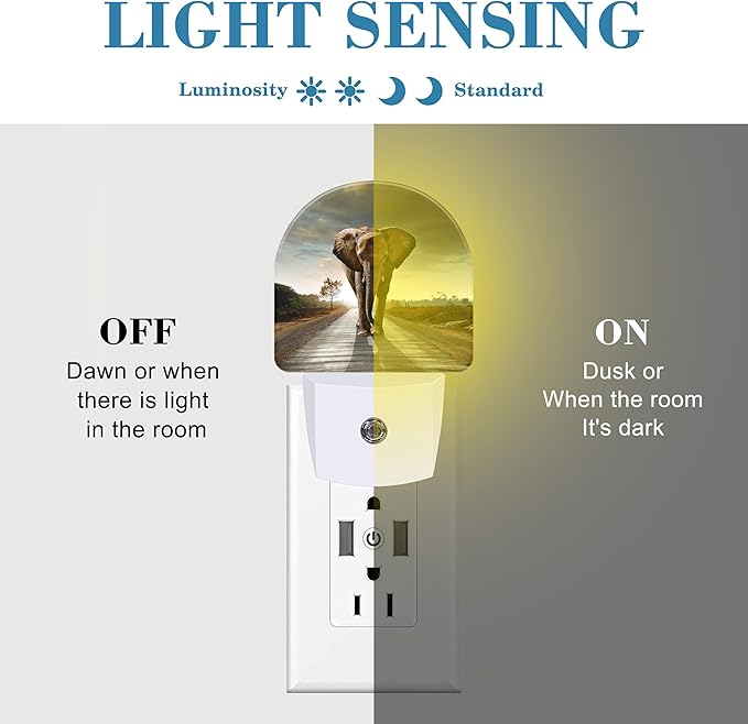 Plug in Night Lights Abstract Elephant On Road Nightlight Plug Into Wall Dusk to Dawn Sensor LED Night Light for Kid Girls Boys Women Room Decor, Hallway, Kitchen, Bathroom, Nursery, Stairs