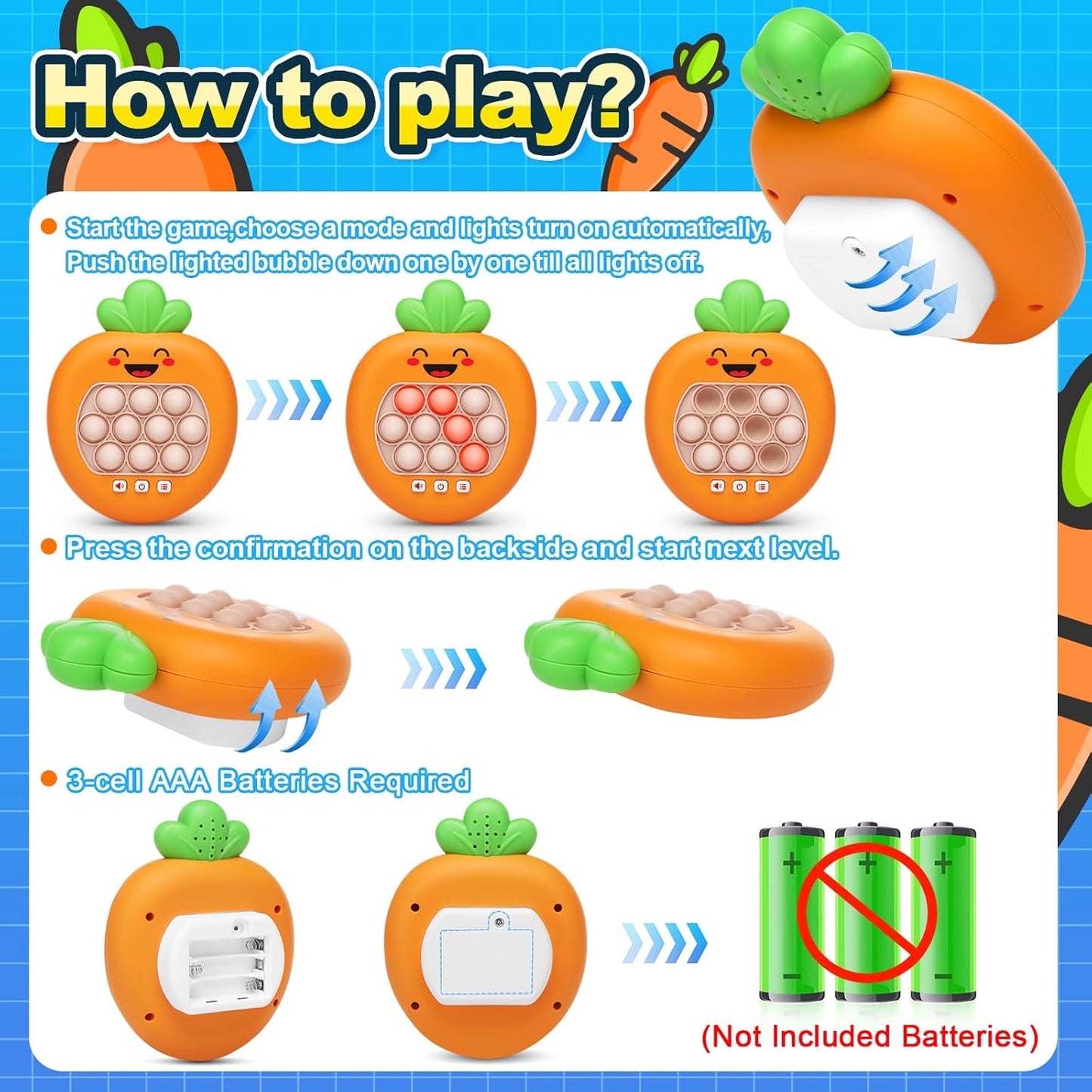 Upgrade Pop Fidget Game for Kids Adult Quick Push Handheld Games Controller , New Portable Puzzle Game Machine, Paty Favors Sensory Toy Gifts for 3-12 Children Kids Toddlers