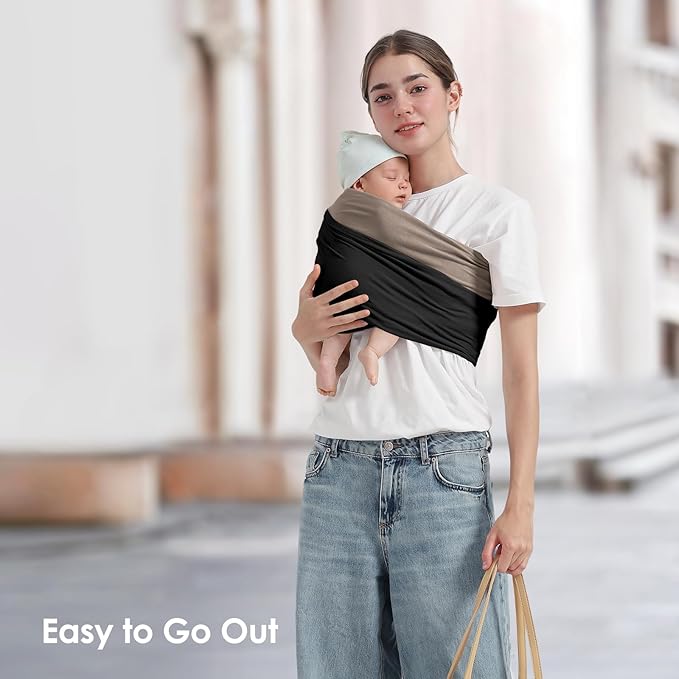 Baby Wrap Carrier, Lightweight Baby Wearing Wraps for Newborn and Infant, Soft Swaddle Holder Carrier, Cozy Baby Sling 7-35 lbs Black+Brown