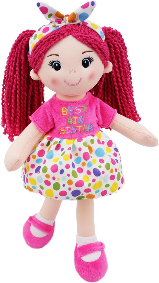 June Garden 14" Best Big Sister Sophie - Soft Cuddly Plush Doll Gift for Girls - Huggable Rag Doll - Pink M