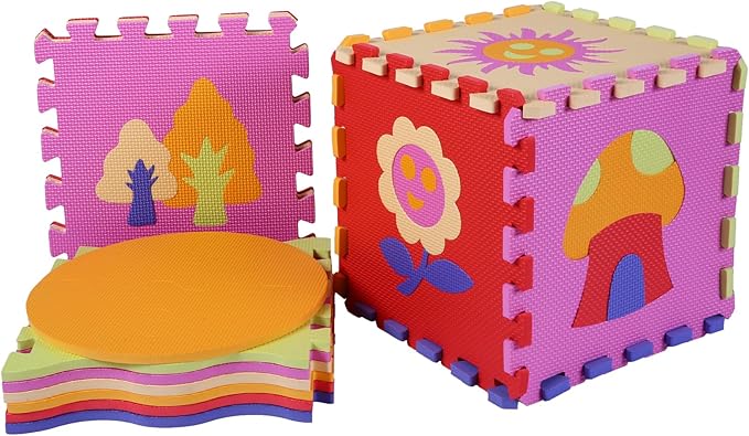 Foam Play Mat for Kids，25Pcs Square Interlocking Puzzle Floor Mat，Baby Play Mat Floor Mat Foam Puzzle Playmat for Toddlers with Fence