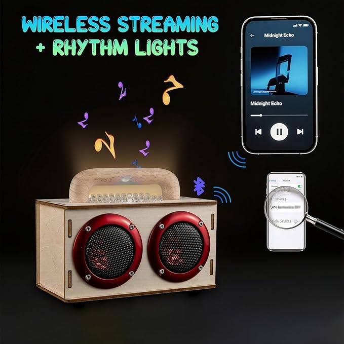 DIY Bluetooth Speaker Kit with LED Lights & Colored Pencils - STEM Building Science Kit for Kids Ages 8-14, Electronic Engineering Project Kit, Creative Gift for Teen Boys & Girls Age 9 10 11 12 16