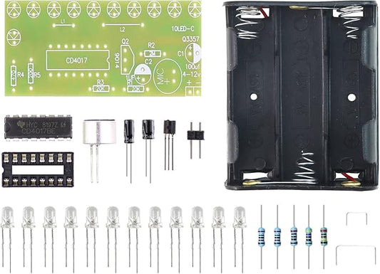 Soldering Practice Kit Sound-Activated LED Chaser Kit - DIY Soldering Project with 10 LEDs & Microphone Sensor (12V DC) for Electronics Beginners & STEM Education