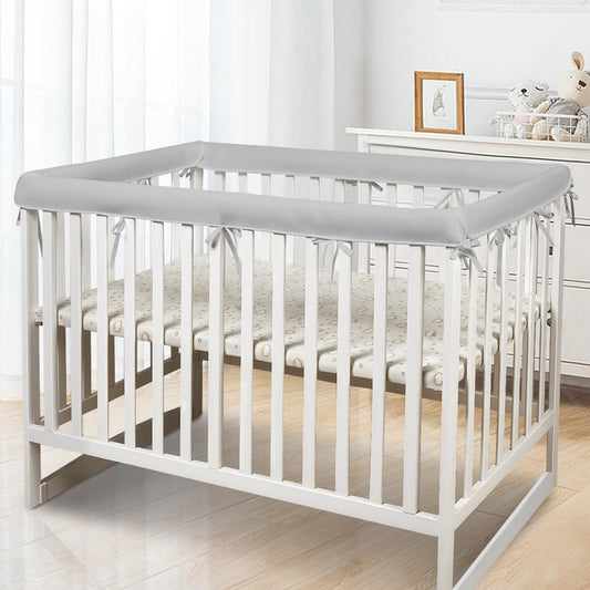 3 in 1 Breathable Crib Rail Covers for Life Size Cribs,White Soft Anti-Collision Strip Corner Covers,Protect Baby Teeth and Save Crib Rails, Rail Edge Protector Strip (Gray-4pc)