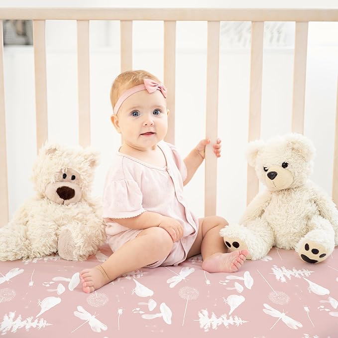 Nap Mat Sheet 47"x24", 3 Pack Pink Floral Baby Crib Sheets Fitted Elastic Corners, Preschool Day Care Rest Mat Cover, Soft Breathable - Compatible with Regalo My Cot, Joovy Travel Cot