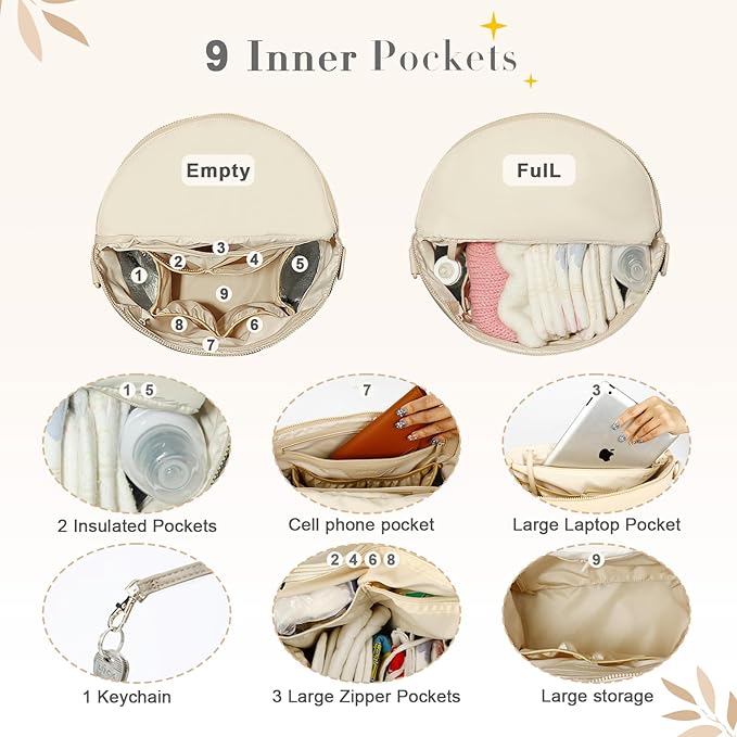 miss fong Neoprene Diaper Bag - Baby Diaper Bag,Large Capacity Neoprene Backpack with Changing Pad Travel Diaper Backpack Tote Backpack with 16 Pockets for Mom & Dad-Beige