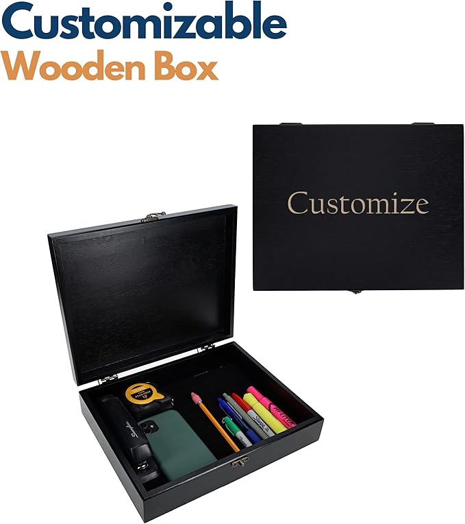 WE Games Custom Engraved Treasure Box with Lid & Brass Latch - Black Stained