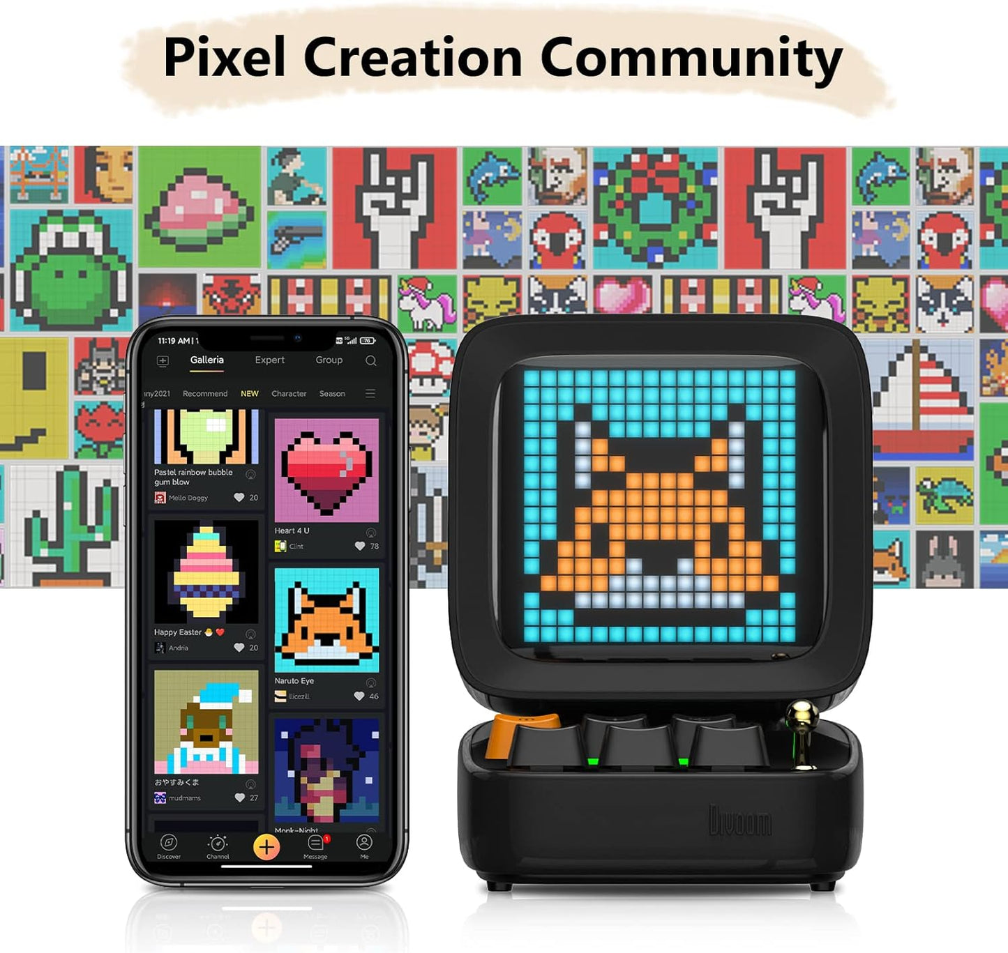 Divoom Ditoo Retro Pixel Art Game Bluetooth Speaker with 16X16 LED App Controlled Front Screen (Black)