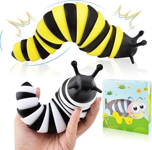 Cevioce Fidget Slug Toy, Sensory Slug Fidget Toy for Kids & Adults, 2 PCS Cute 3D Articulated Sensory Toys - Can Be Spliced, Safe｜Exercise Wrist Strength & Stress Relief, Great Gift for ADHD Autism B