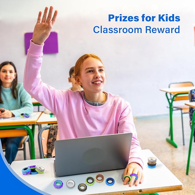 Fidget Toys Adults Sensory Rings: 24 Pack Texture Spinner Rings - Stress Relief Sensory Toys for Kids ADHD - Quiet Desk Fidgets for Classroom Stocking Stuffer for Adults Boys Girls