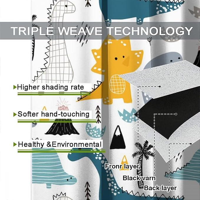 Kids Dinosaur Curtains for Boys Girls Bedroom Decor Cartoon Dino Colorful Cute Funny Wildlife Animal Printed Blackout Rod Pocket Window Drapes for Baby Nursery Playroom Living Room W26xL84in 2 Panels