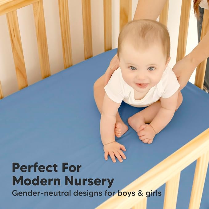 2-Pack Waterproof Baby Crib Sheets for Boys, Girls - 52x28 Viscose Derived from Bamboo Toddler Bed Sheet Neutral, Fitted Crib Mattress Protector Cover for Baby Bedding, Soft & Gentle (Slate)