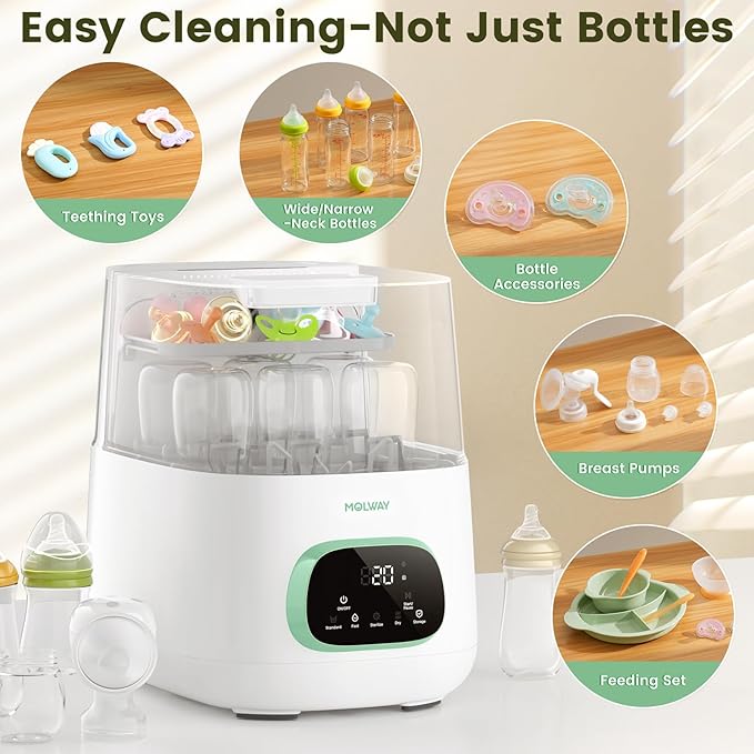 MOLWAY【Upgraded】Baby Bottle Washer, Sterilizer and Dryer, All-in-One Pro Cleaning Machine for Bottles, Pump Parts & Baby Essentials, Effortless Care, Replaces Hand Washing