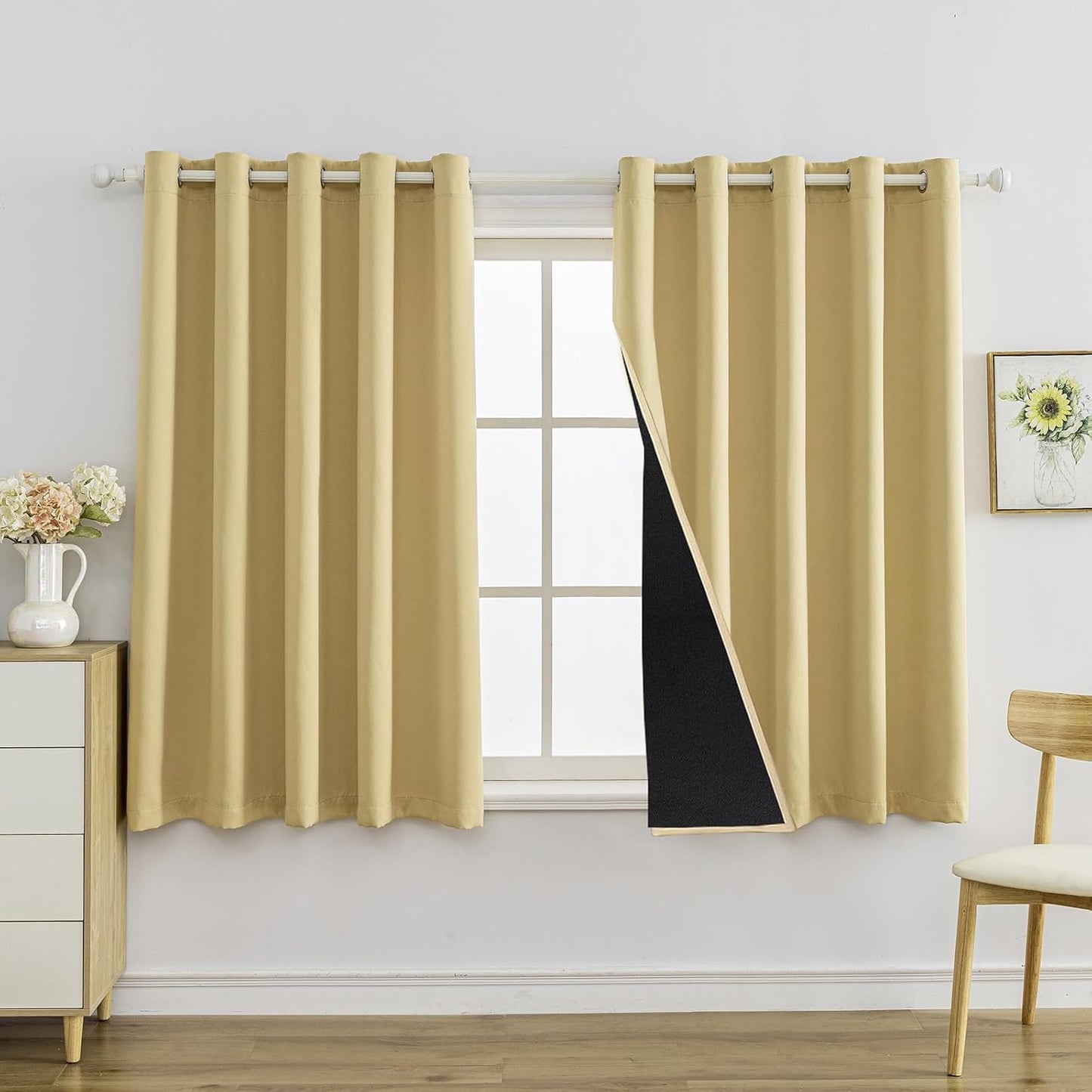 Anytime 100% Blackout Curtain Set, Thermal Insulated & Energy Efficiency Window Draperies for Guest Room, Full Shading Panels for Shift Worker and Light Sleepers（Beige, 2 Panels, 70W x 63L）