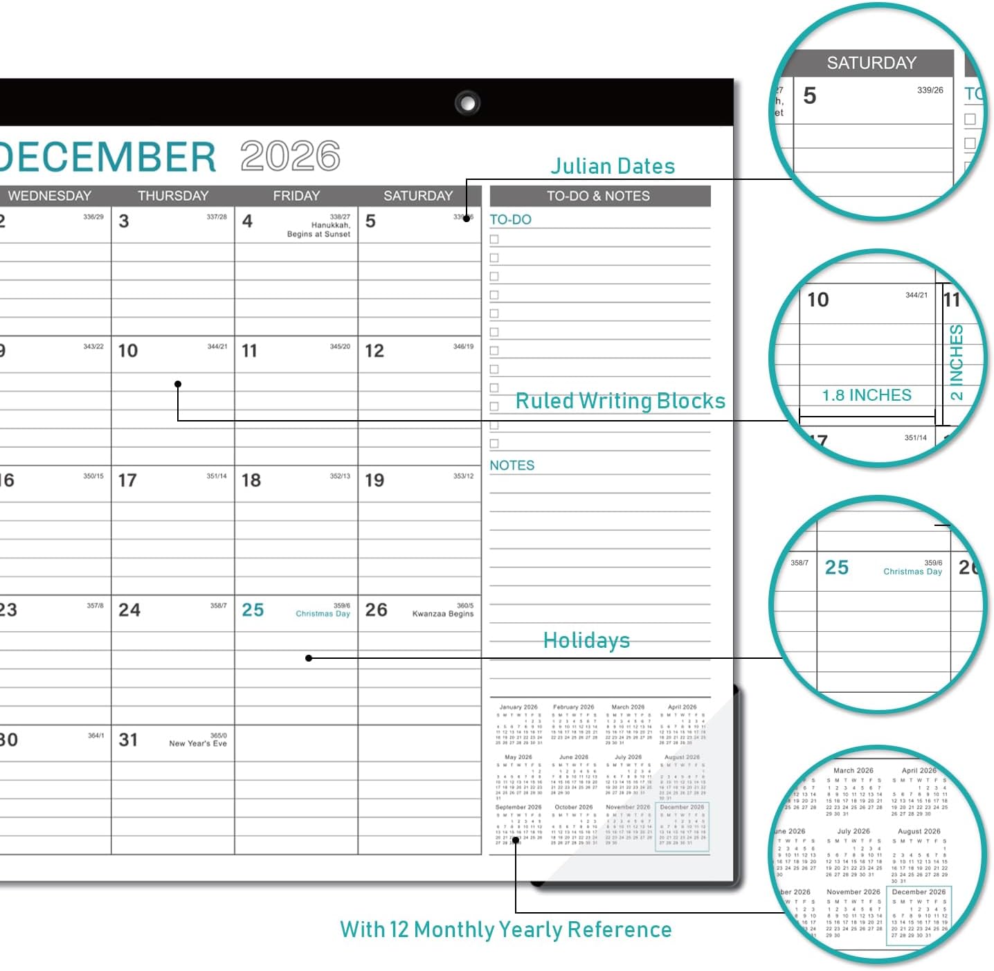 2026 Desk Calendar - 17" x 12" Desk Calendar 2026, JAN 2026 - DEC 2026, 12 Months Calendar 2026, Desk Pad, Large Ruled Blocks, Premium Paper