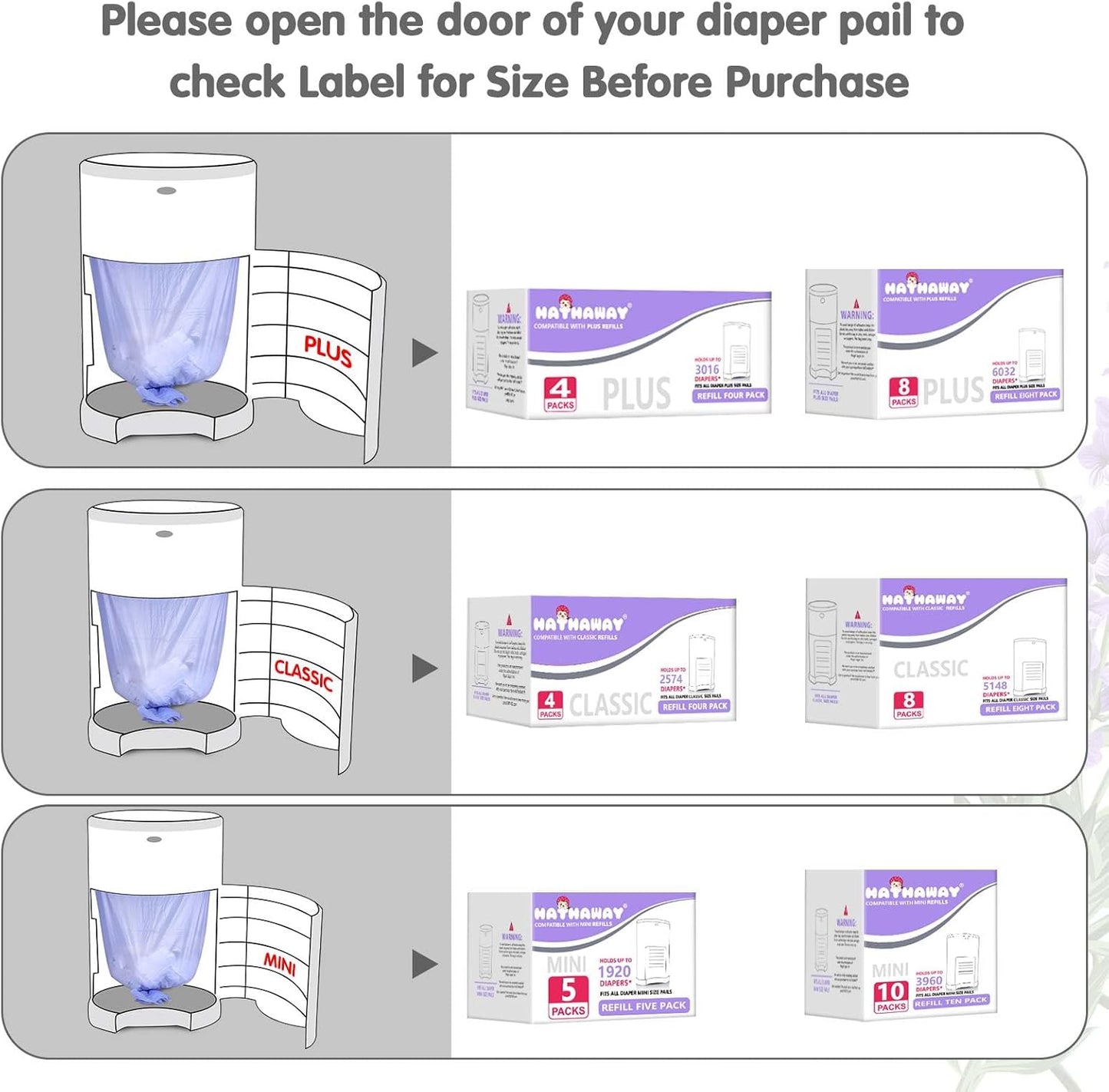 Diaper Pail Refill Bags Compatible With Dekor Plus Diaper Pail, Extra 30% Length, Lavender Scent, 4 Pack