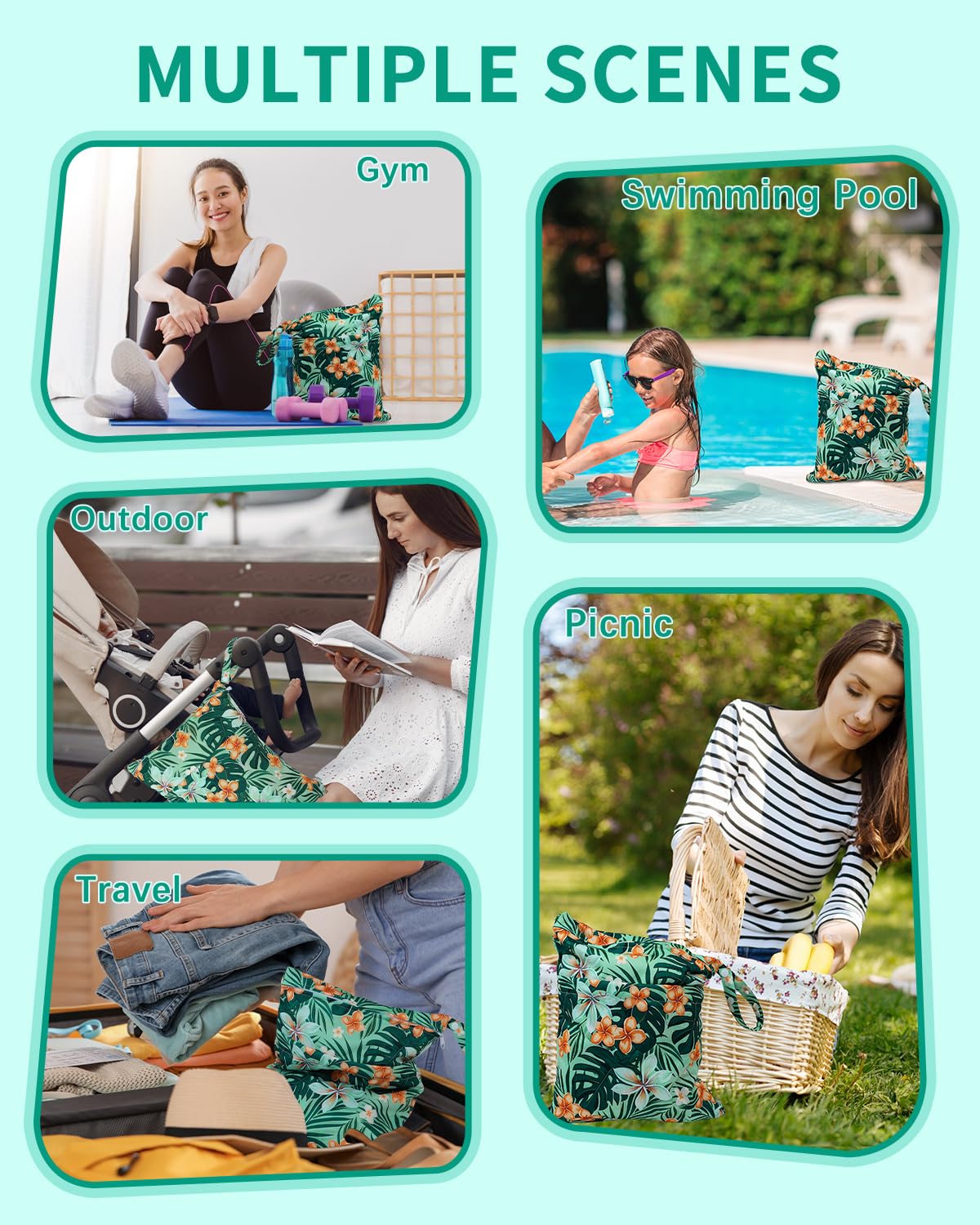 babygoal Wet Bags 3 Pack, Waterproof Travel Dry Bags for Baby Diapers, Beach, Pool, Gym, Swimsuits, Food Storage and Wet Clothes-Hawaii Flower Design