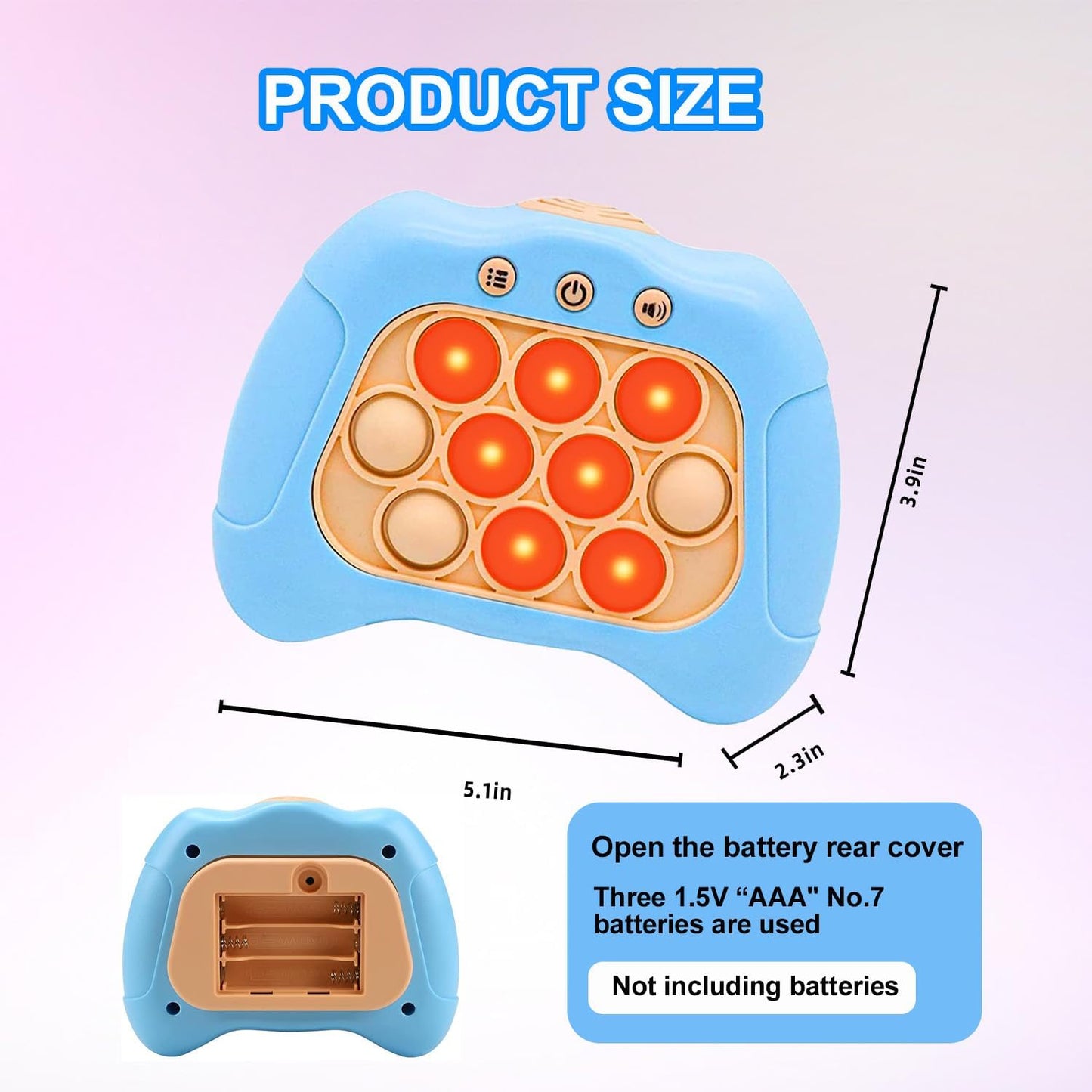 Quick Push Puzzle Game Machine Pop Fidget Light-Up Squeeze Poppet Sensory Toy Educational Push Pop Bubble Toy Stress Relief Party Favors Puzzle Game for Kids Teens Adults (Baby Blue)