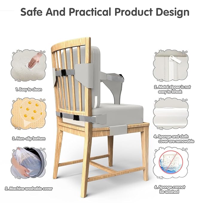 Toddler Booster Seat for Dining Table,Booster Seat for Kitchen Chair with Extended Straps,2PCS Portable with Safety Buckles,Suitable for Kids Aged 3-12 in Restaurants