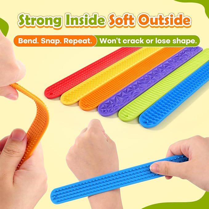 Sensory Fidget Toys for Kids: Textured Silicone Slap Bracelets 6 Pack, Stress Fidgets for Anxiety Autism ADHD, Wearable Sensory Toys for Adults Office Desk, Calm Down Travel Airplane Toys