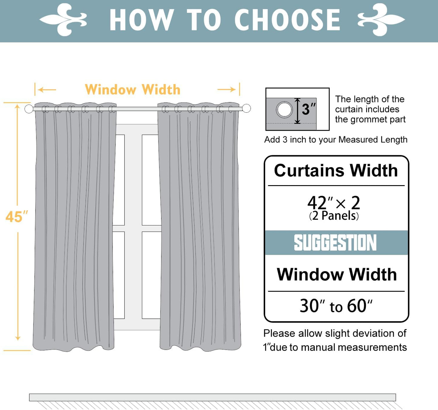 ChrisDowa 100% Blackout Curtains 45 inch Long for Bedroom with Black Liner, 2 Thick Layers Total Blackout Thermal Insulated Grommet Window Curtains 2 Panels Set (Aqua, 42 x 45 Inch)