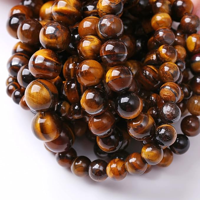 120PCS 6MM Natural Stone Yellow Tiger Eye Stone with Iron Mine Beads for Jewelry Making DIY Bracelet