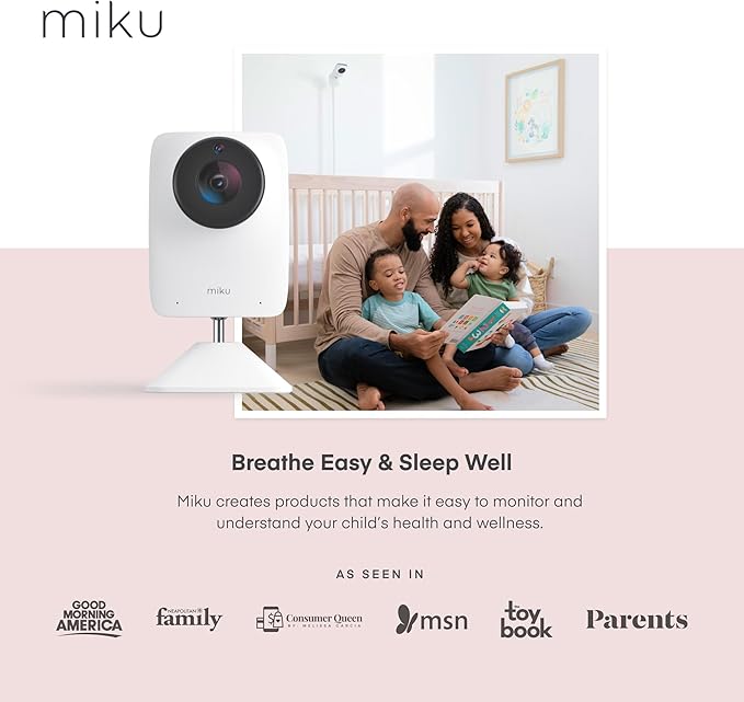 Miku Pro Smart Baby Monitor with Camera, Track Live Breathing with No Wearable, Real-Time Alerts, Sleep Analytics, 1080p Wi-Fi Video, Night Vision, and 2-Way Audio, Wall Mount & Floor Stand Included