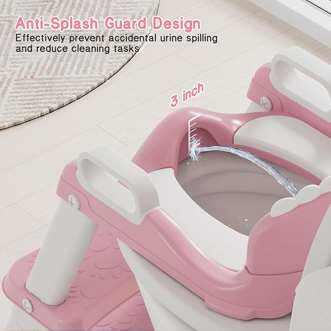 Potty Training Seat, Toddler Toilet Seat for Kids Boys Girls, 2 in 1 Potty Training Toilet for Kids, Splash Guard Anti-Slip Pad Step Stool, Adjust High Potty Chair for Toddler Kid Boys Girls