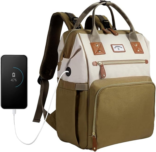 Diaper Bag Backpack: Tote Baby Bag for Boy and Girl, Large Mommy Bag Insulated Pockets Charger Holes for Men and Women, Nappy Bag for Baby Airplane Traveing Beige khaki