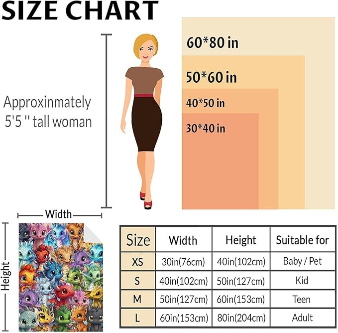 Dragon Blanket Gifts - 50x60 Inches Funny Throw Blanket for Babies, Kids, Boys & Girls - Colorful Soft Fuzzy Blankets for Couch, Sofa & Bed