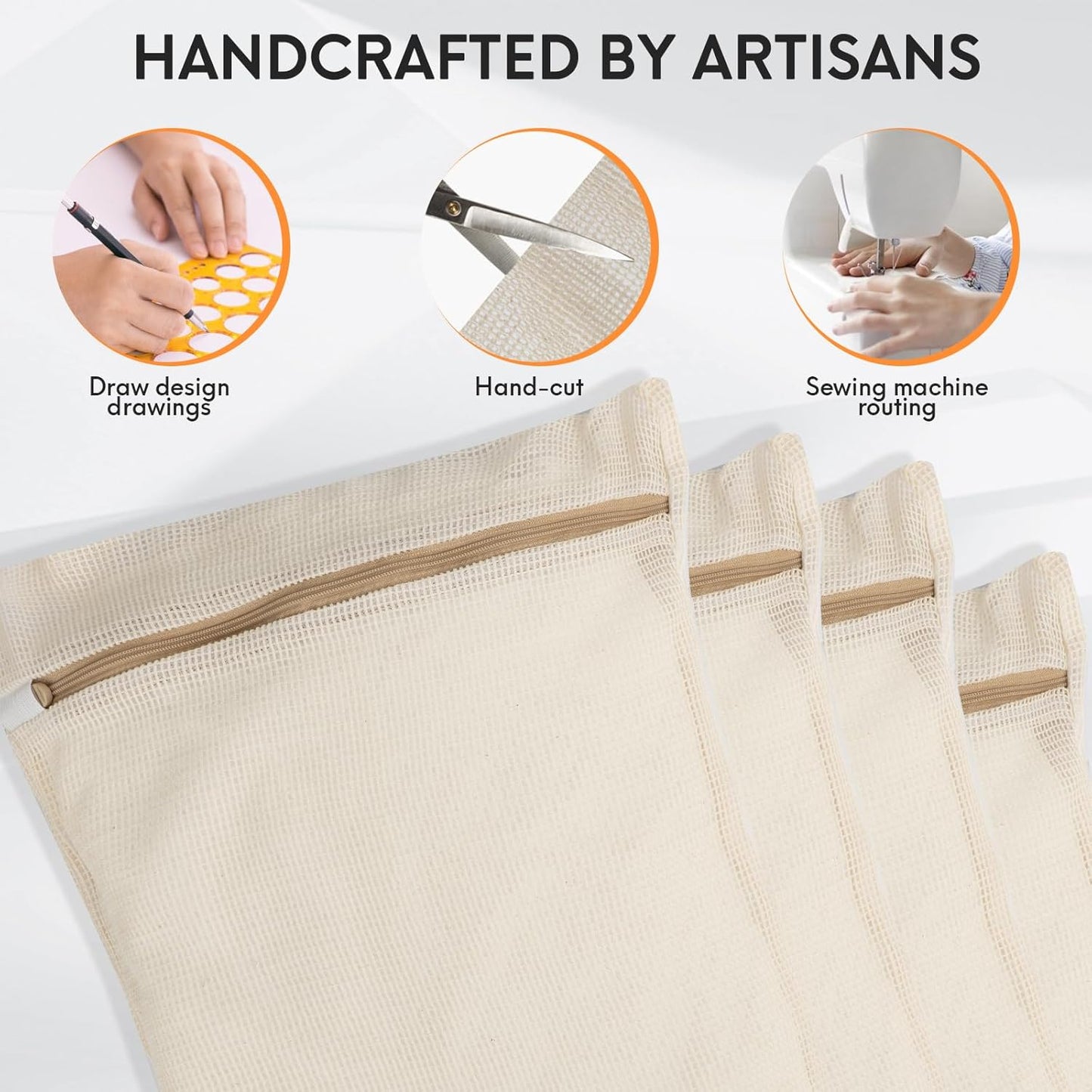 4-Piece Medium Durable Organic Cotton Mesh Laundry Bags with Sturdy Zippers and Breathable Mesh are Delicate Laundry Bags for Underwear, Clothes, Pants and Socks