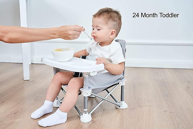 PandaEar Portable Baby Seat Travel| Compact Fold with Straps for Indoor/Outdoor Use| Great for Camping, Beach, Lawn |Toddlers, Kids, Boys, Girls (Grey with Placemat)